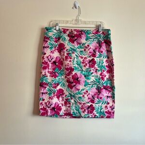 NWT J. Crew Floral Pink and Green Women's Pencil Skirt Resort Summer Beach 12/14